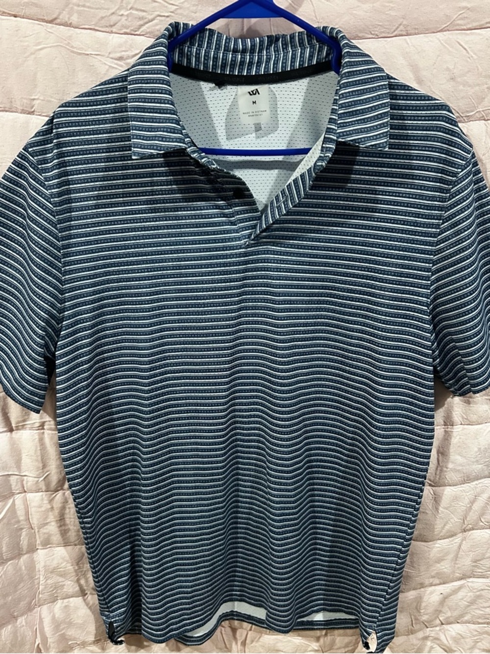 Men's Blue Striped Polo Shirt - Size M